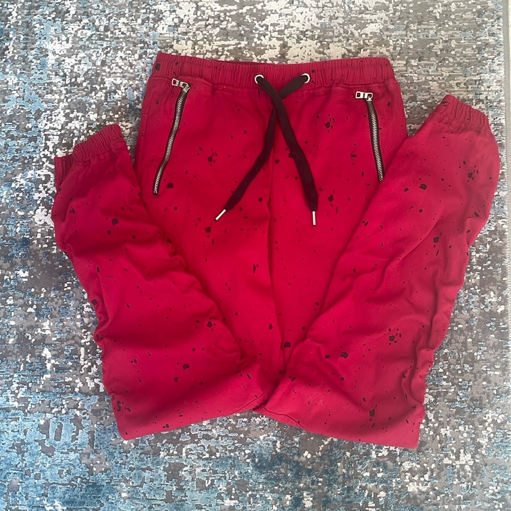 Carbon Red Joggers w Ruched Legs Size M